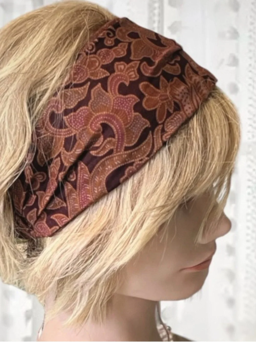 Handmade in France — Indian Printed Cotton Floral Wide Headband - Like New